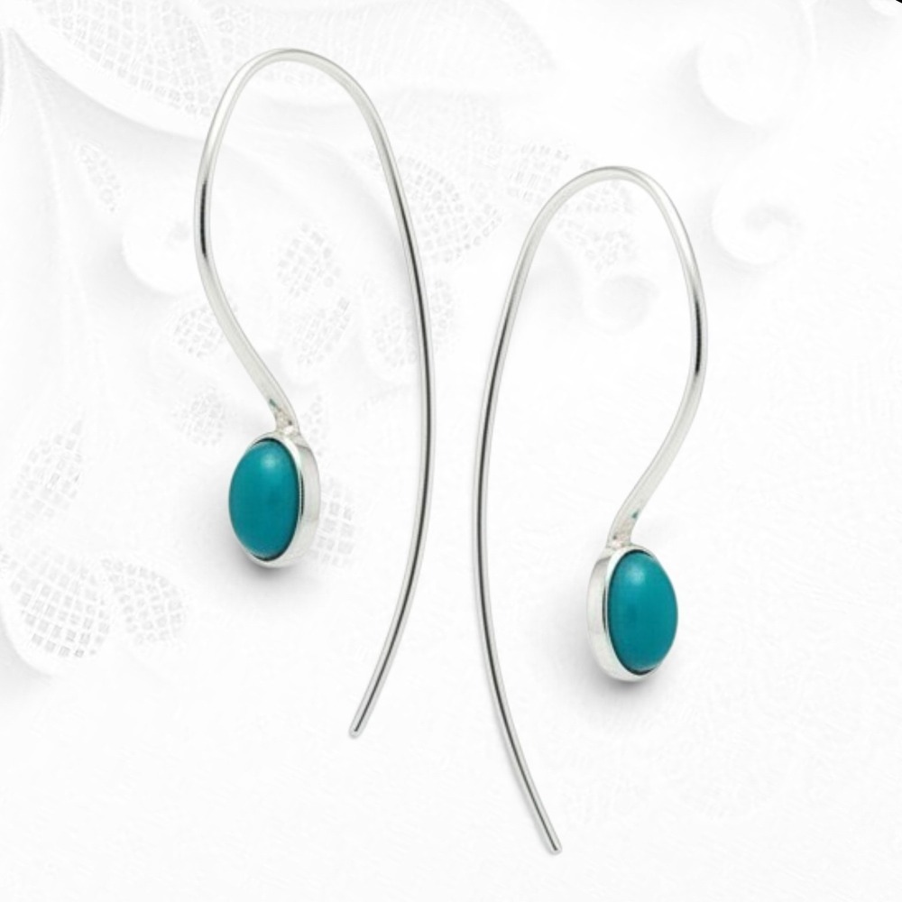 Jay King Mine Finds Sterling Silver Turquoise Oval Cabochon Drop Earrings Boxed